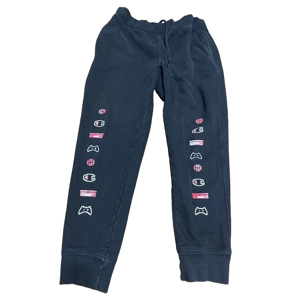 Champion Vintage Reverse Weave Black Fleece Sweatpants Joggers Video Game L
